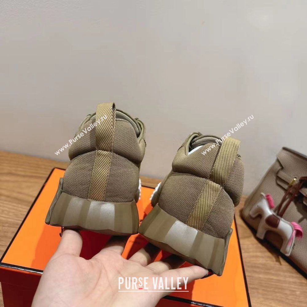 Hermes Bouncing Sneakers in Cotton Canvas and Suede Khaki 2025 1221 (MD-251222076)