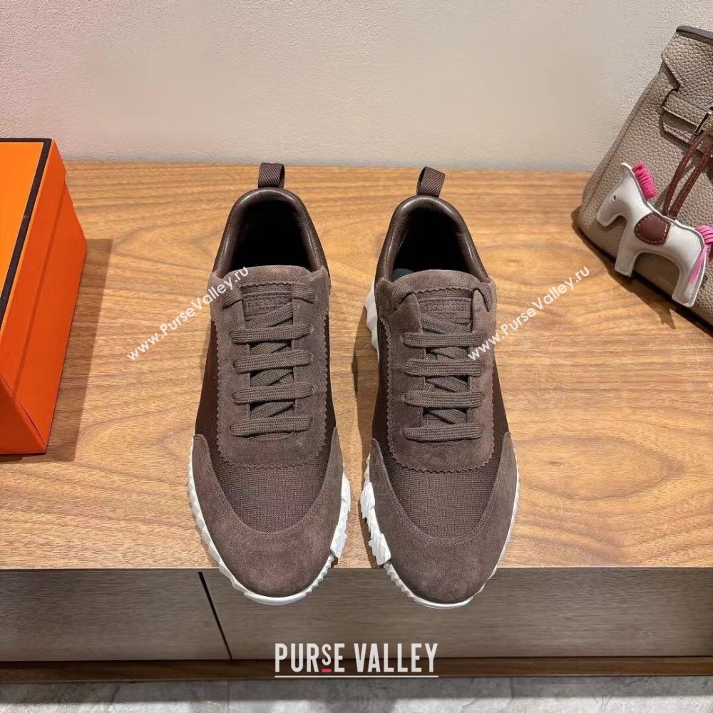 Hermes Bouncing Sneakers in Cotton Canvas and Suede Dark Brown 2025 1221 (MD-251222077)