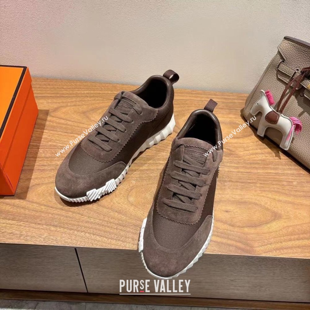 Hermes Bouncing Sneakers in Cotton Canvas and Suede Dark Brown 2025 1221 (MD-251222077)