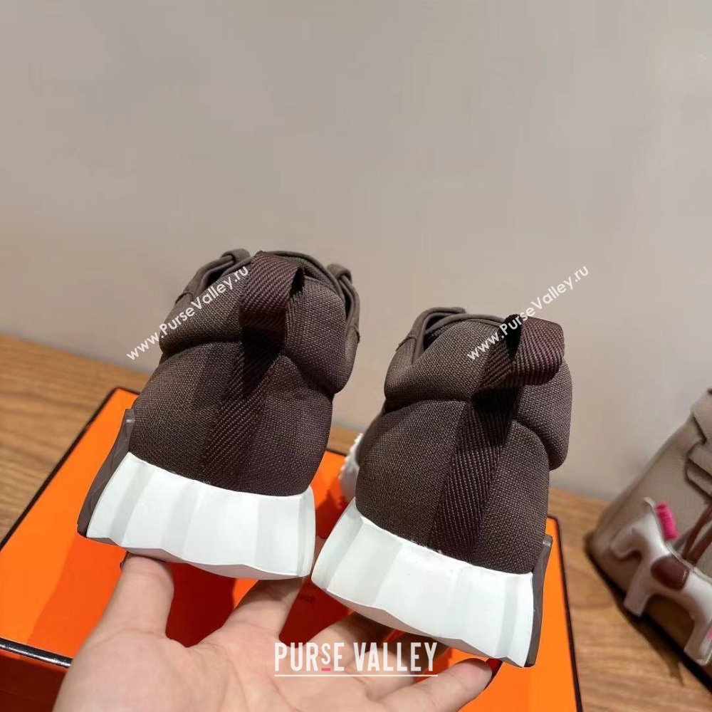 Hermes Bouncing Sneakers in Cotton Canvas and Suede Dark Brown 2025 1221 (MD-251222077)
