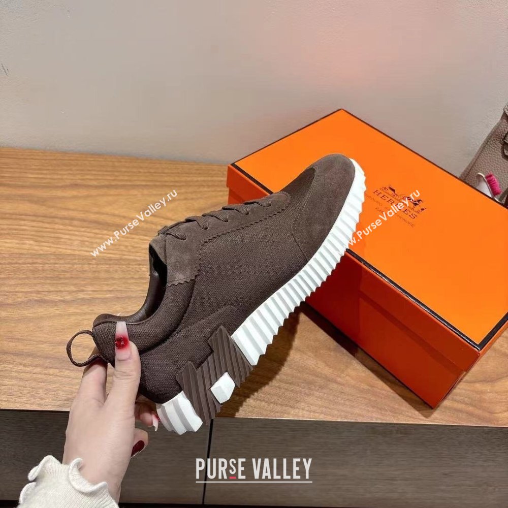 Hermes Bouncing Sneakers in Cotton Canvas and Suede Dark Brown 2025 1221 (MD-251222077)