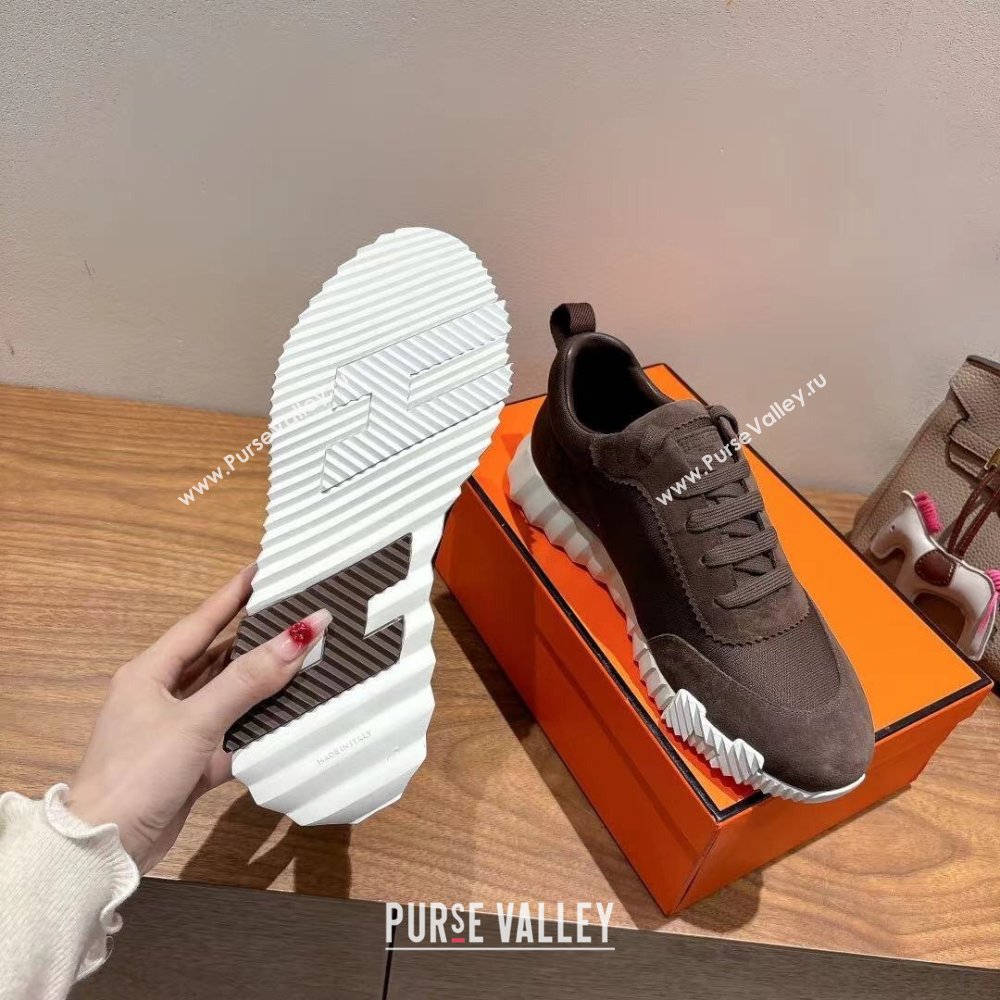 Hermes Bouncing Sneakers in Cotton Canvas and Suede Dark Brown 2025 1221 (MD-251222077)