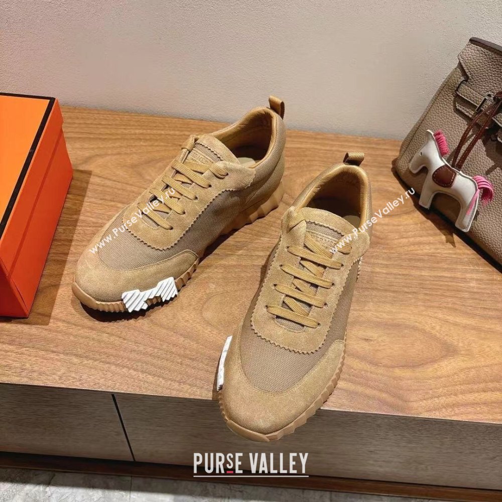 Hermes Bouncing Sneakers in Cotton Canvas and Suede Brown/Grey 2025 1221 (MD-251222078)