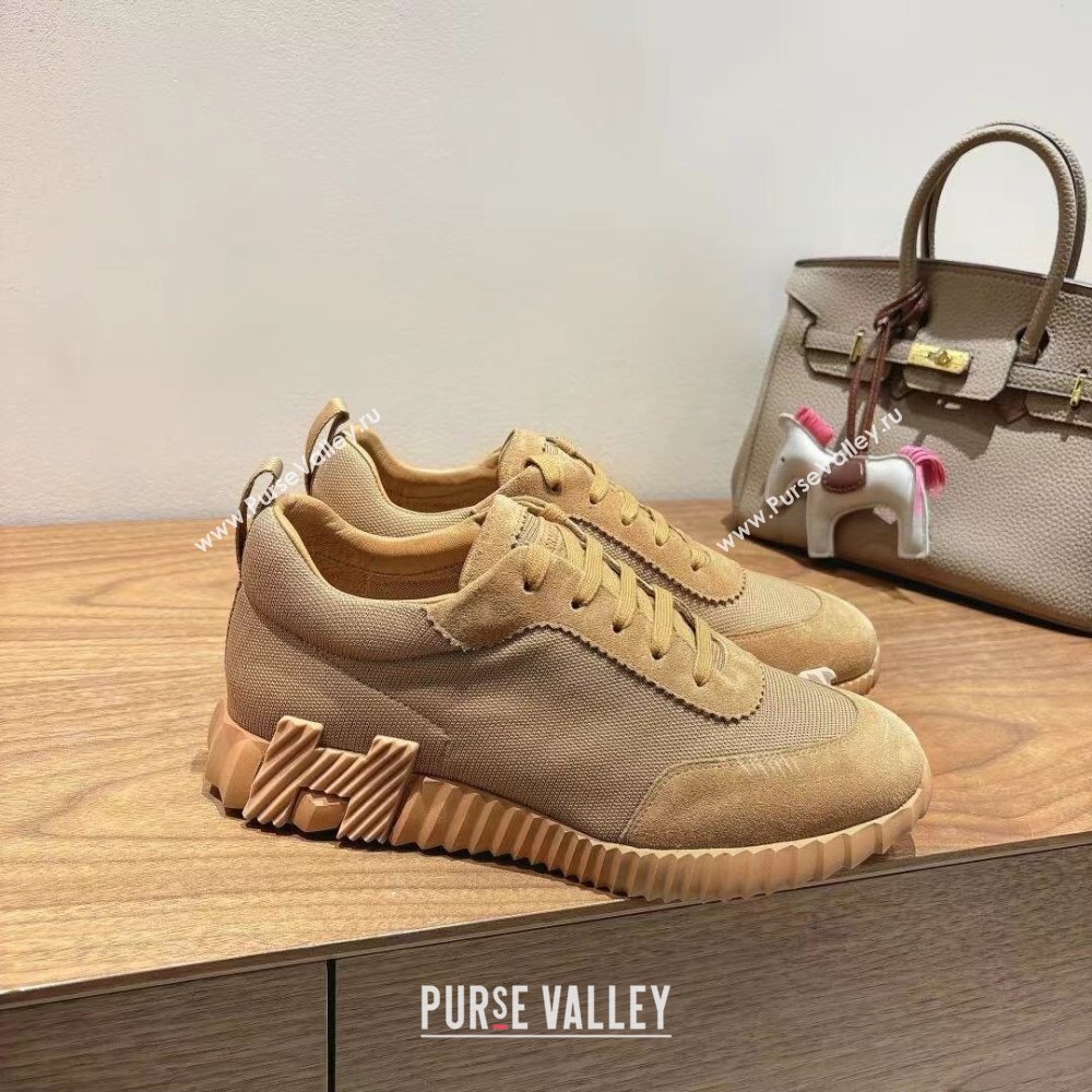 Hermes Bouncing Sneakers in Cotton Canvas and Suede Brown/Grey 2025 1221 (MD-251222078)