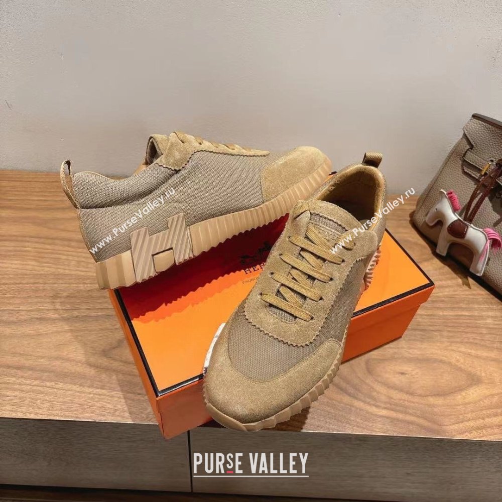 Hermes Bouncing Sneakers in Cotton Canvas and Suede Brown/Grey 2025 1221 (MD-251222078)