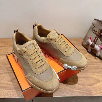 Hermes Bouncing Sneakers in Cotton Canvas and Suede Brown/Grey 2025 1221 (MD-251222078)