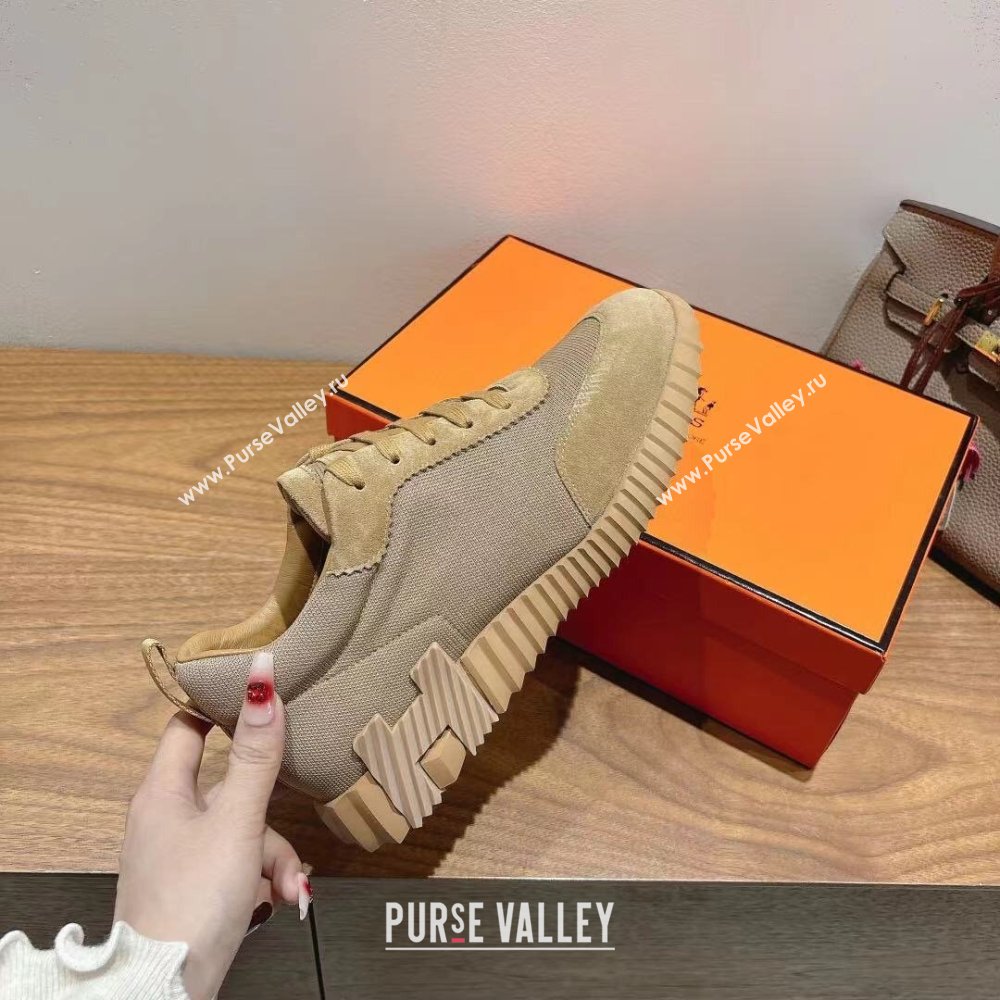 Hermes Bouncing Sneakers in Cotton Canvas and Suede Brown/Grey 2025 1221 (MD-251222078)