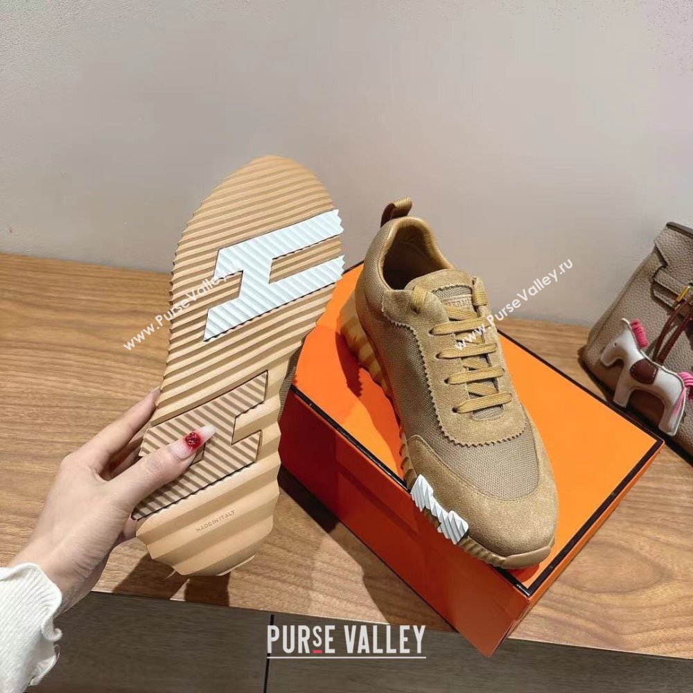 Hermes Bouncing Sneakers in Cotton Canvas and Suede Brown/Grey 2025 1221 (MD-251222078)