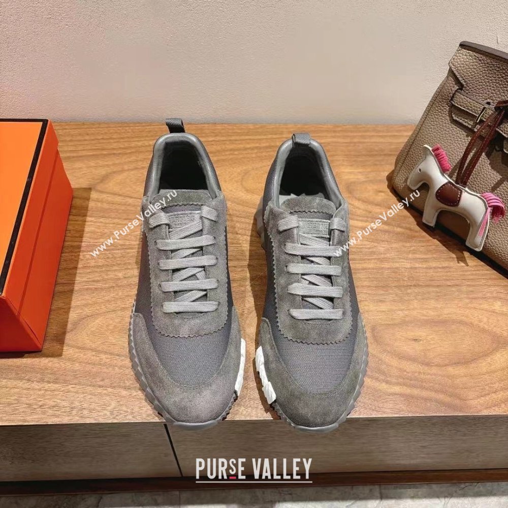 Hermes Bouncing Sneakers in Cotton Canvas and Suede Dark Grey 2025 1221 (MD-251222079)