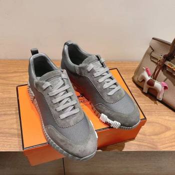 Hermes Bouncing Sneakers in Cotton Canvas and Suede Dark Grey 2025 1221 (MD-251222079)