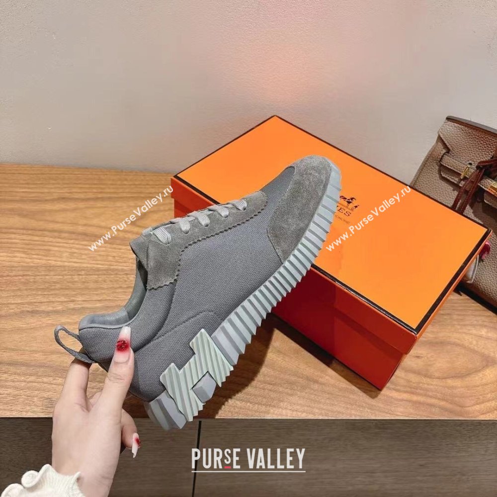 Hermes Bouncing Sneakers in Cotton Canvas and Suede Dark Grey 2025 1221 (MD-251222079)