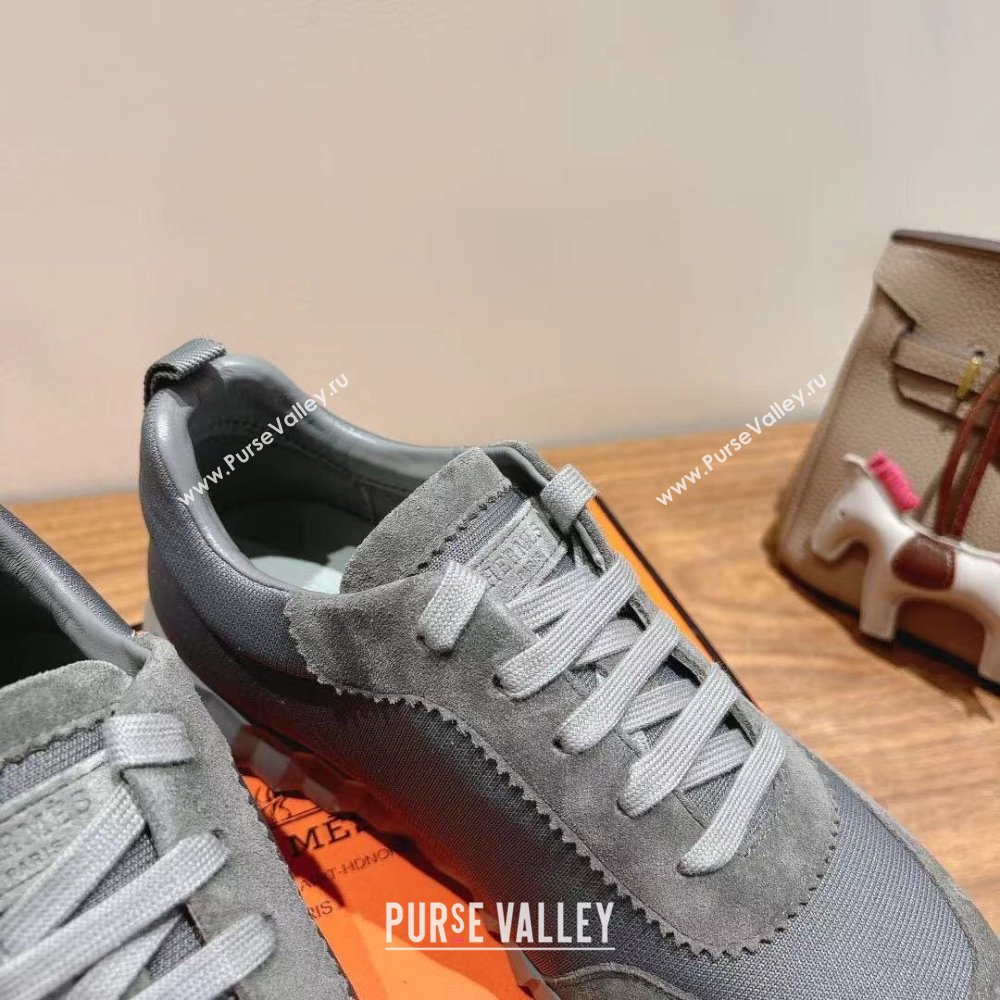 Hermes Bouncing Sneakers in Cotton Canvas and Suede Dark Grey 2025 1221 (MD-251222079)