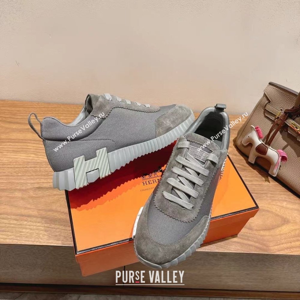Hermes Bouncing Sneakers in Cotton Canvas and Suede Dark Grey 2025 1221 (MD-251222079)