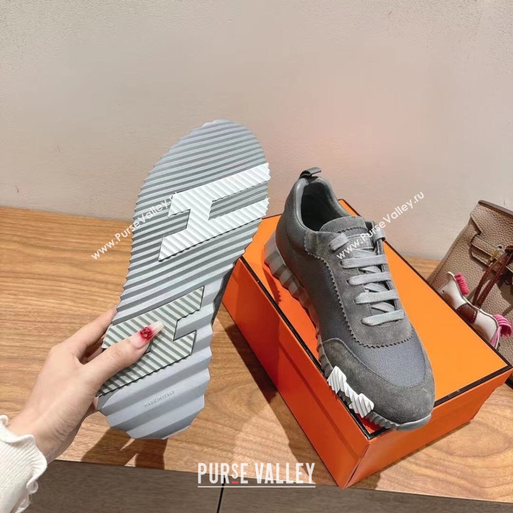 Hermes Bouncing Sneakers in Cotton Canvas and Suede Dark Grey 2025 1221 (MD-251222079)