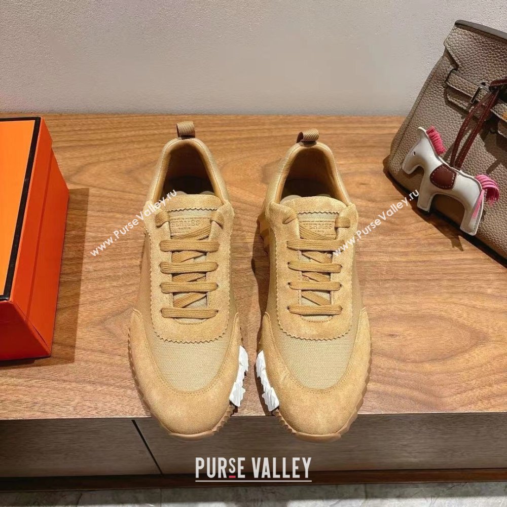 Hermes Bouncing Sneakers in Cotton Canvas and Suede Light Brown 2025 1221 (MD-251222080)