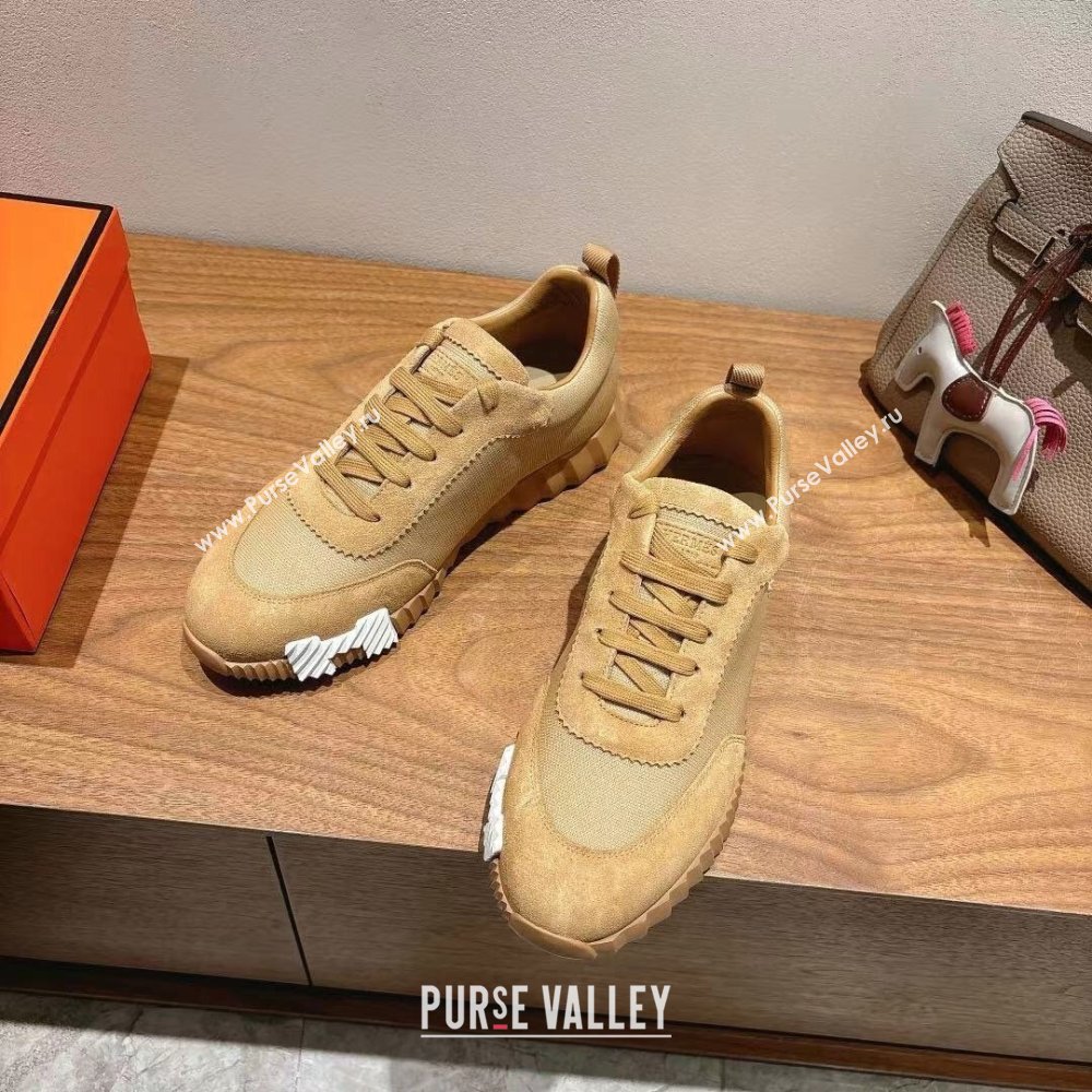 Hermes Bouncing Sneakers in Cotton Canvas and Suede Light Brown 2025 1221 (MD-251222080)