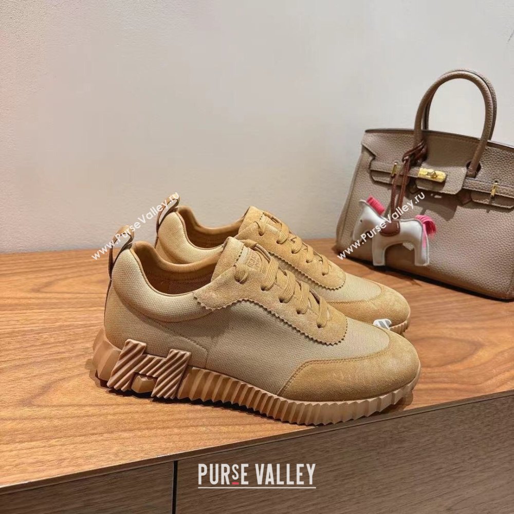 Hermes Bouncing Sneakers in Cotton Canvas and Suede Light Brown 2025 1221 (MD-251222080)