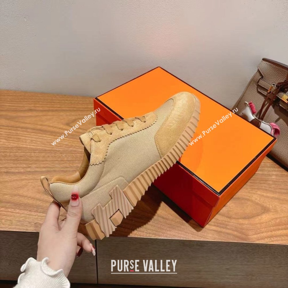 Hermes Bouncing Sneakers in Cotton Canvas and Suede Light Brown 2025 1221 (MD-251222080)
