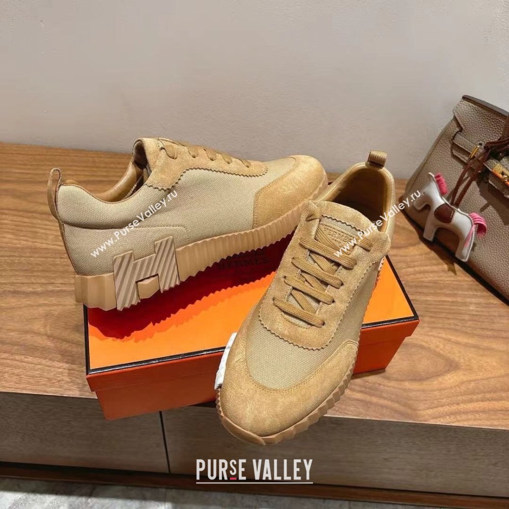 Hermes Bouncing Sneakers in Cotton Canvas and Suede Light Brown 2025 1221 (MD-251222080)