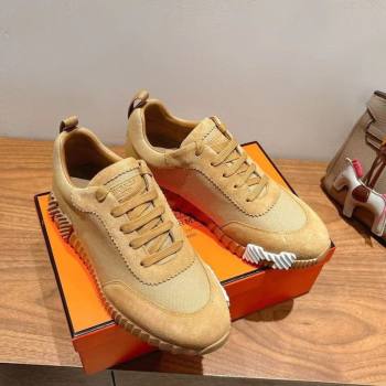 Hermes Bouncing Sneakers in Cotton Canvas and Suede Light Brown 2025 1221 (MD-251222080)