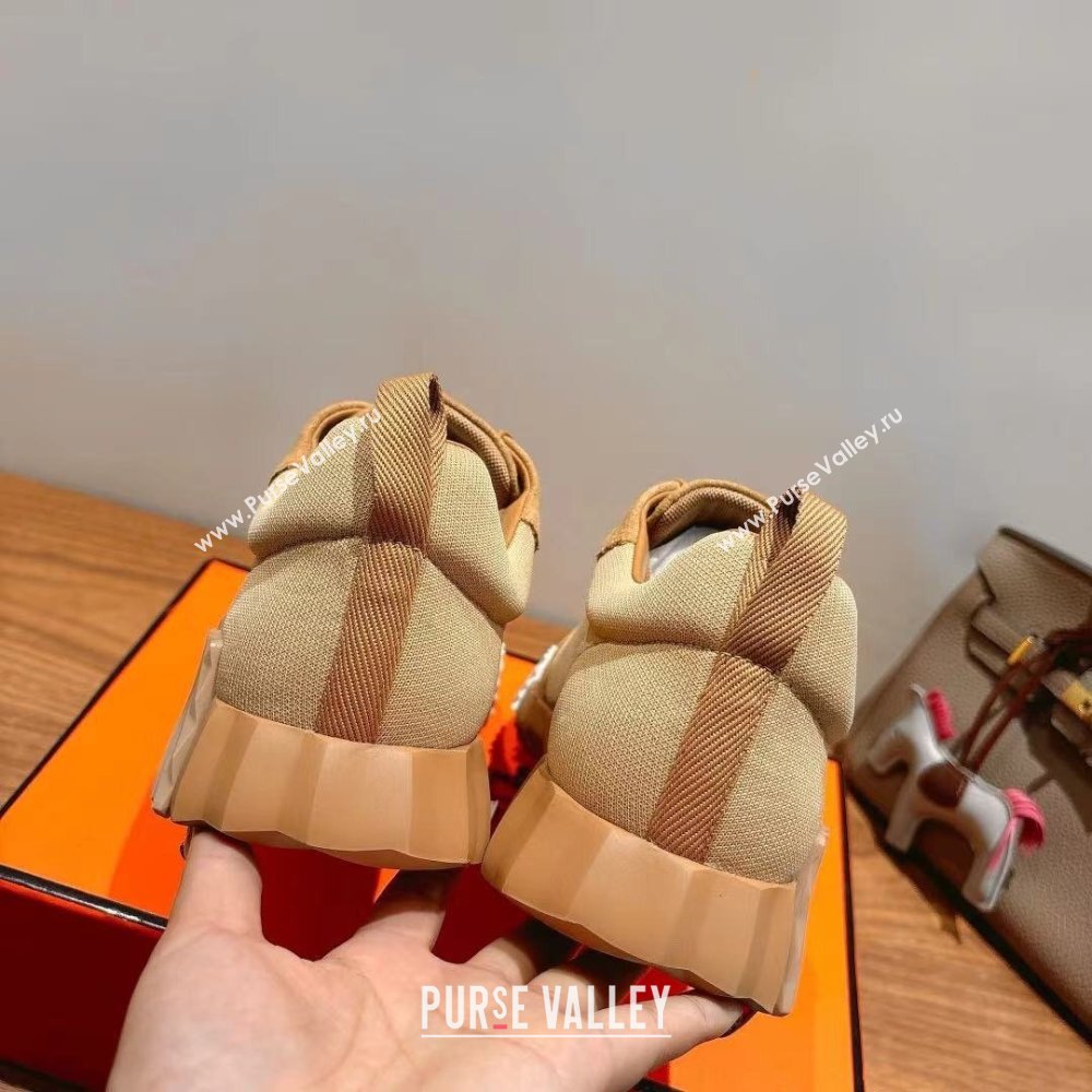 Hermes Bouncing Sneakers in Cotton Canvas and Suede Light Brown 2025 1221 (MD-251222080)