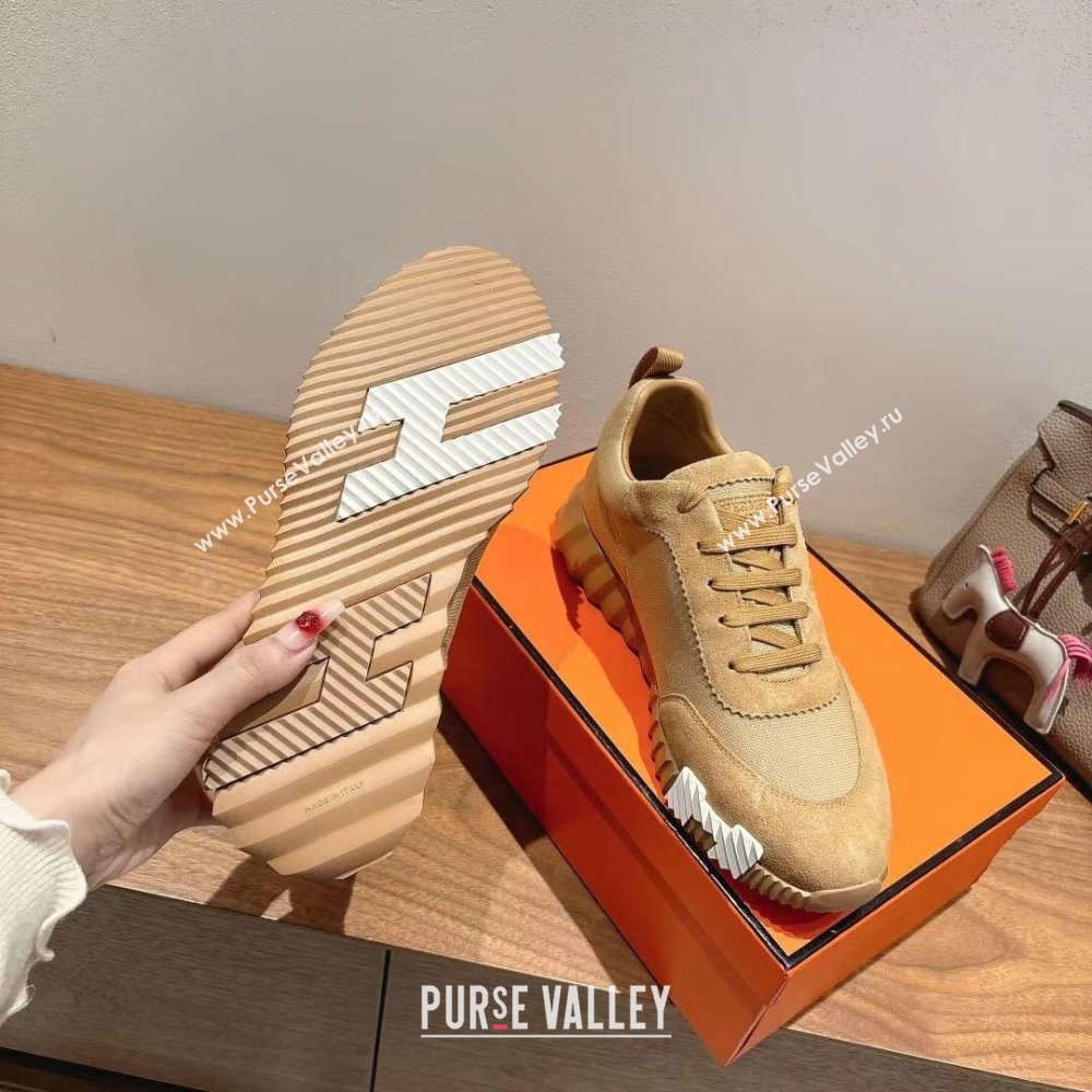 Hermes Bouncing Sneakers in Cotton Canvas and Suede Light Brown 2025 1221 (MD-251222080)