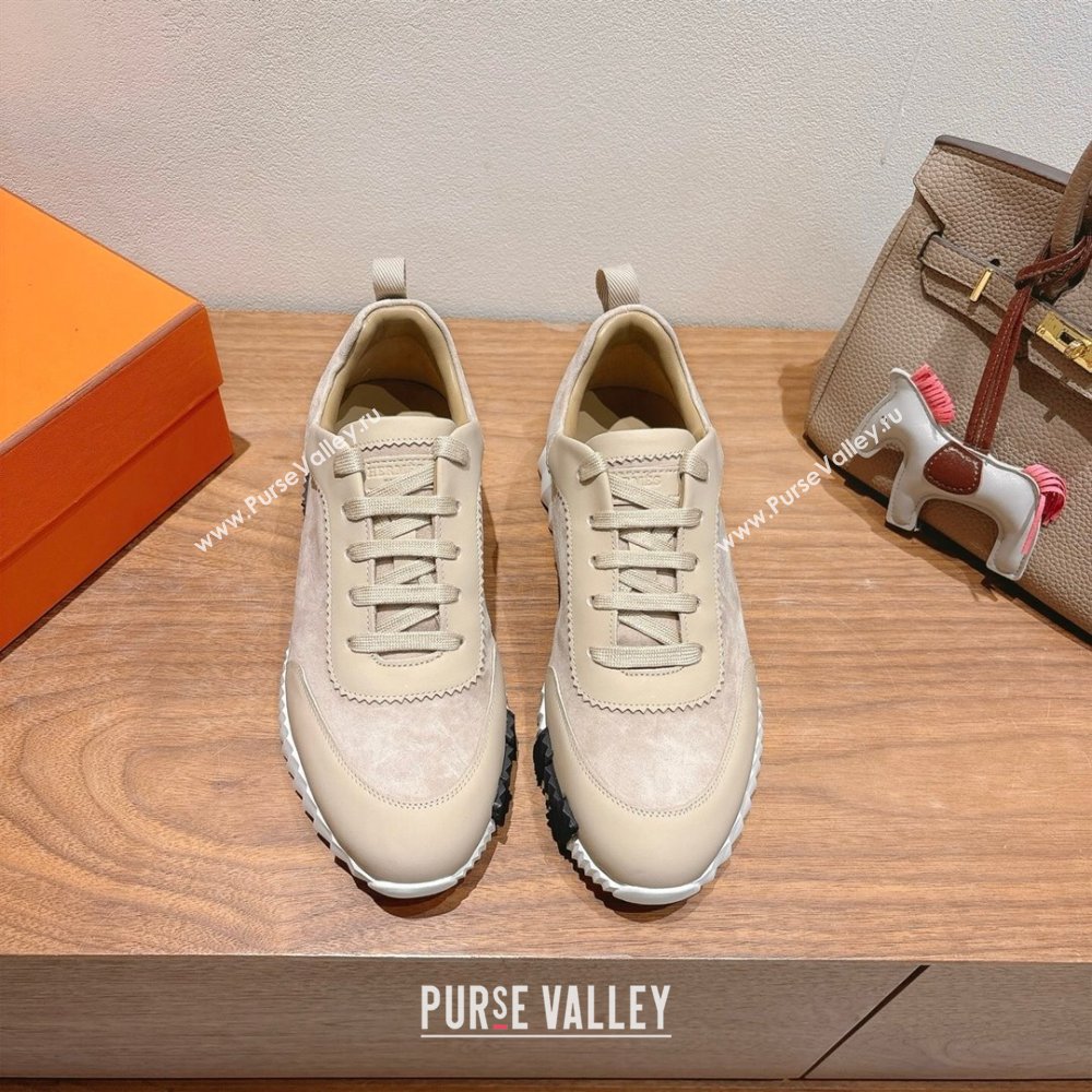 Hermes Bouncing Sneakers in Leather and Suede Beige/Grey 2025 1220 (MD-251222081)
