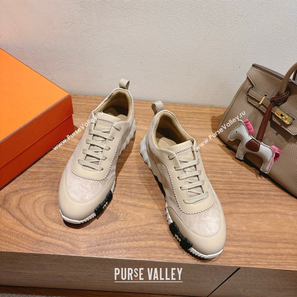 Hermes Bouncing Sneakers in Leather and Suede Beige/Grey 2025 1220 (MD-251222081)