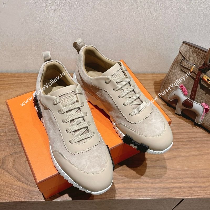 Hermes Bouncing Sneakers in Leather and Suede Beige/Grey 2025 1220 (MD-251222081)