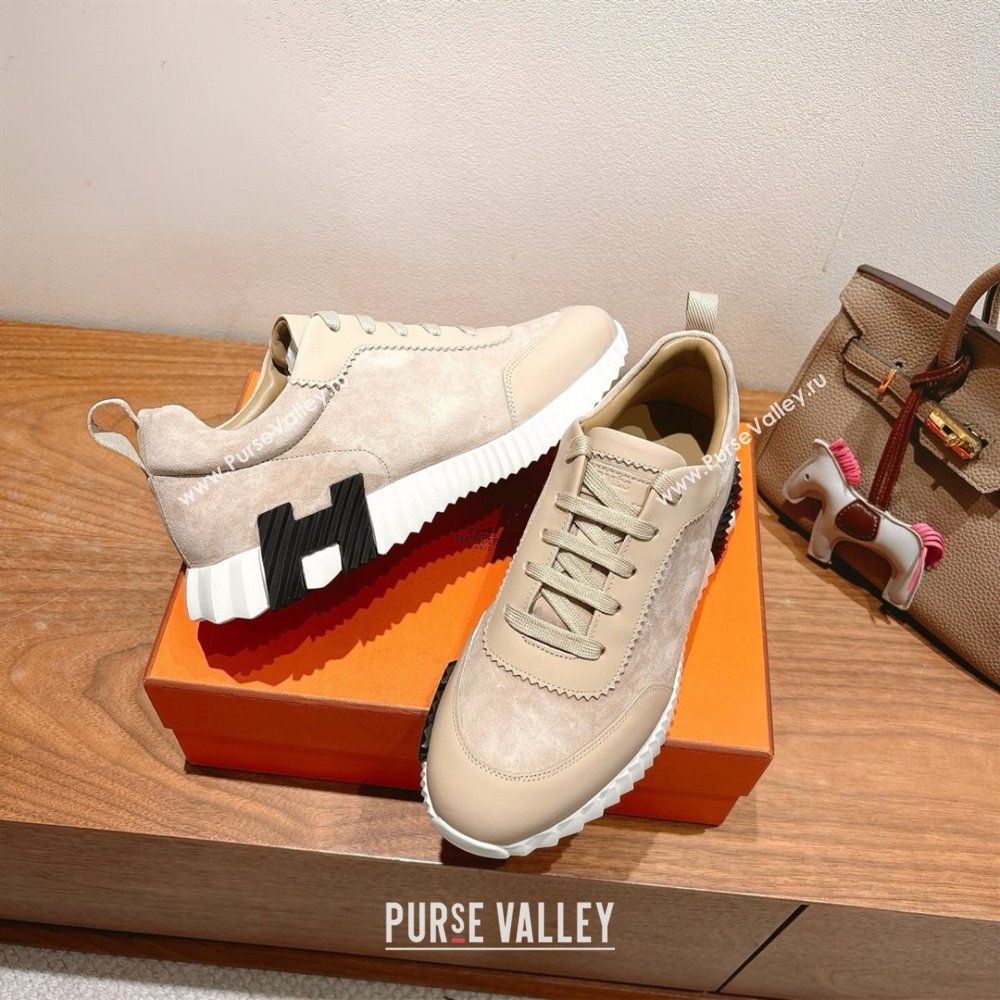 Hermes Bouncing Sneakers in Leather and Suede Beige/Grey 2025 1220 (MD-251222081)