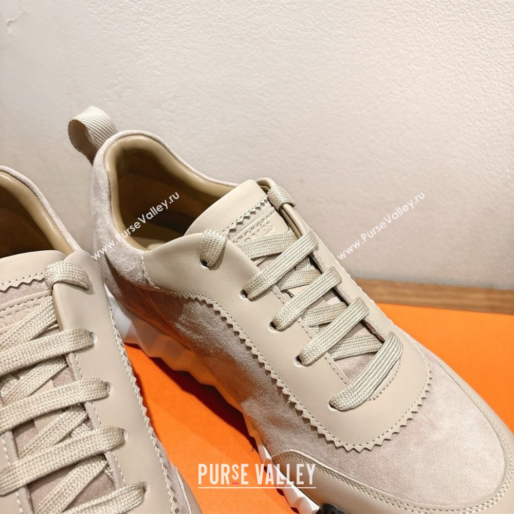 Hermes Bouncing Sneakers in Leather and Suede Beige/Grey 2025 1220 (MD-251222081)