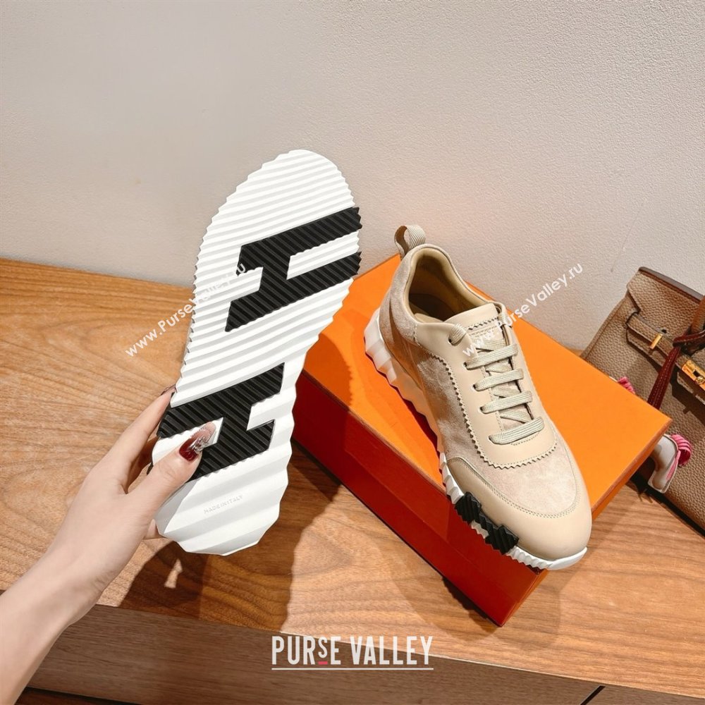 Hermes Bouncing Sneakers in Leather and Suede Beige/Grey 2025 1220 (MD-251222081)
