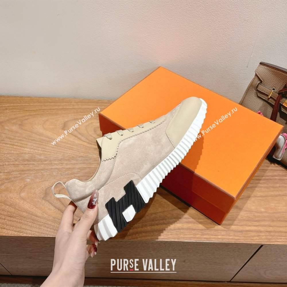 Hermes Bouncing Sneakers in Leather and Suede Beige/Grey 2025 1220 (MD-251222081)
