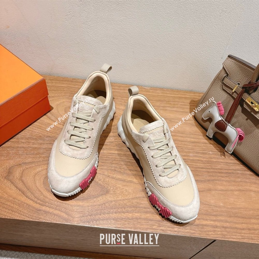 Hermes Bouncing Sneakers in Leather and Suede Light Beige 2025 1220 (MD-251222083)