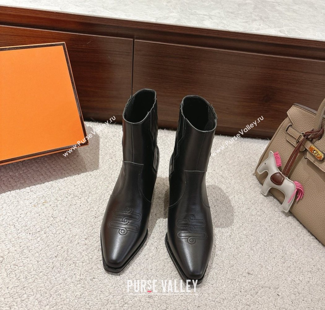 Hermes Vegas Heel Ankle Boots 6.5cm in Embroidered Calfskin Leather Black 2025 H252196 (MD-251220032)