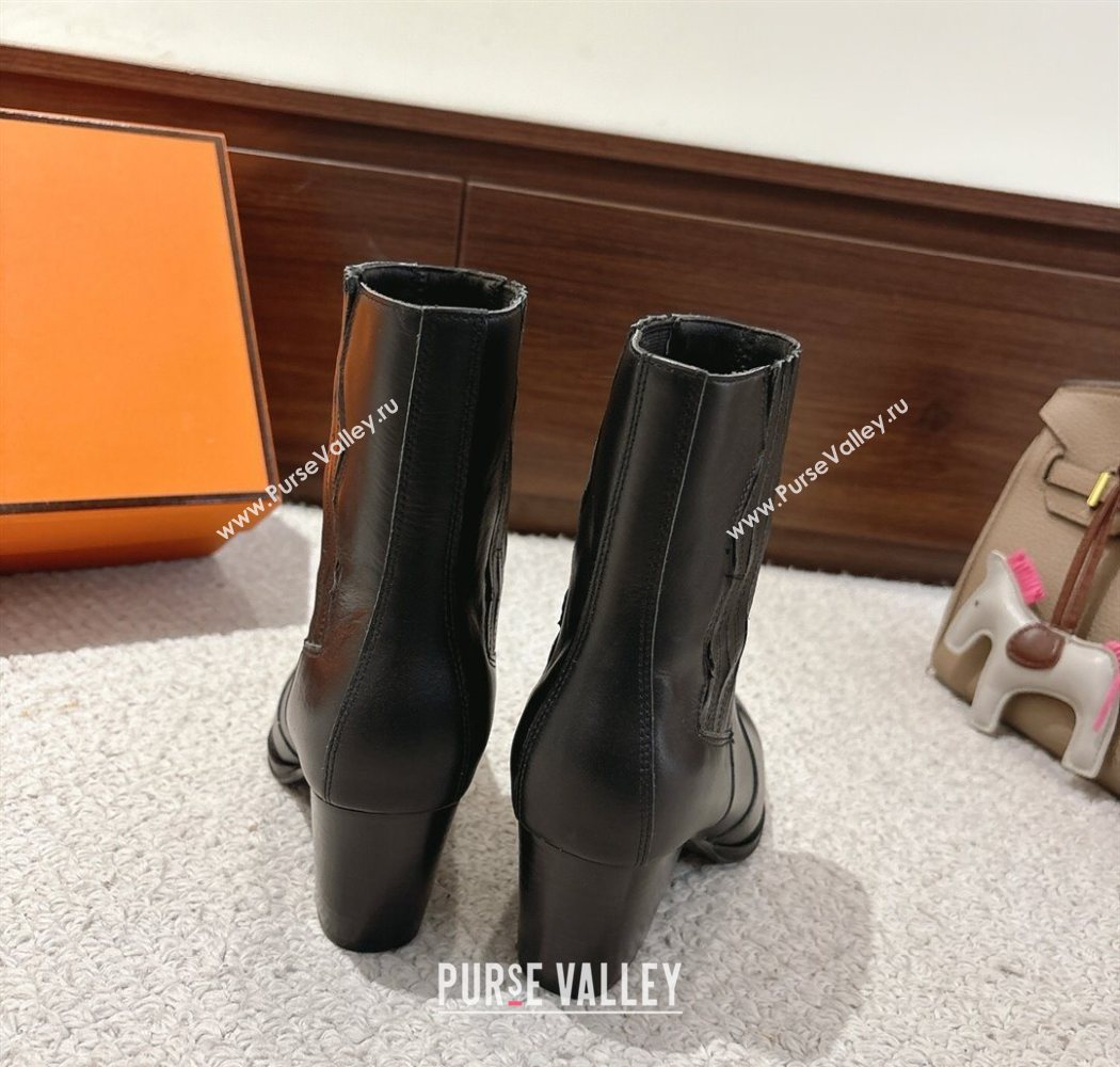 Hermes Vegas Heel Ankle Boots 6.5cm in Embroidered Calfskin Leather Black 2025 H252196 (MD-251220032)