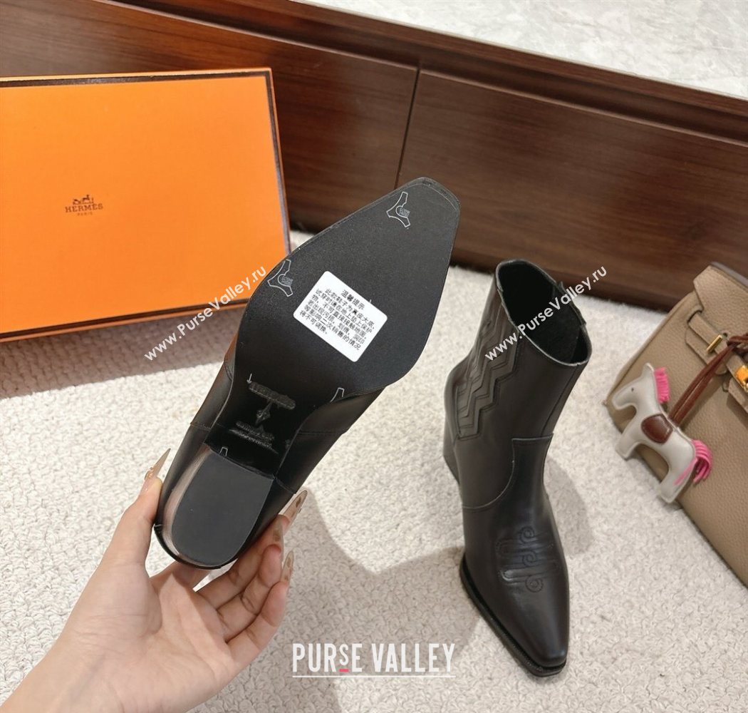 Hermes Vegas Heel Ankle Boots 6.5cm in Embroidered Calfskin Leather Black 2025 H252196 (MD-251220032)
