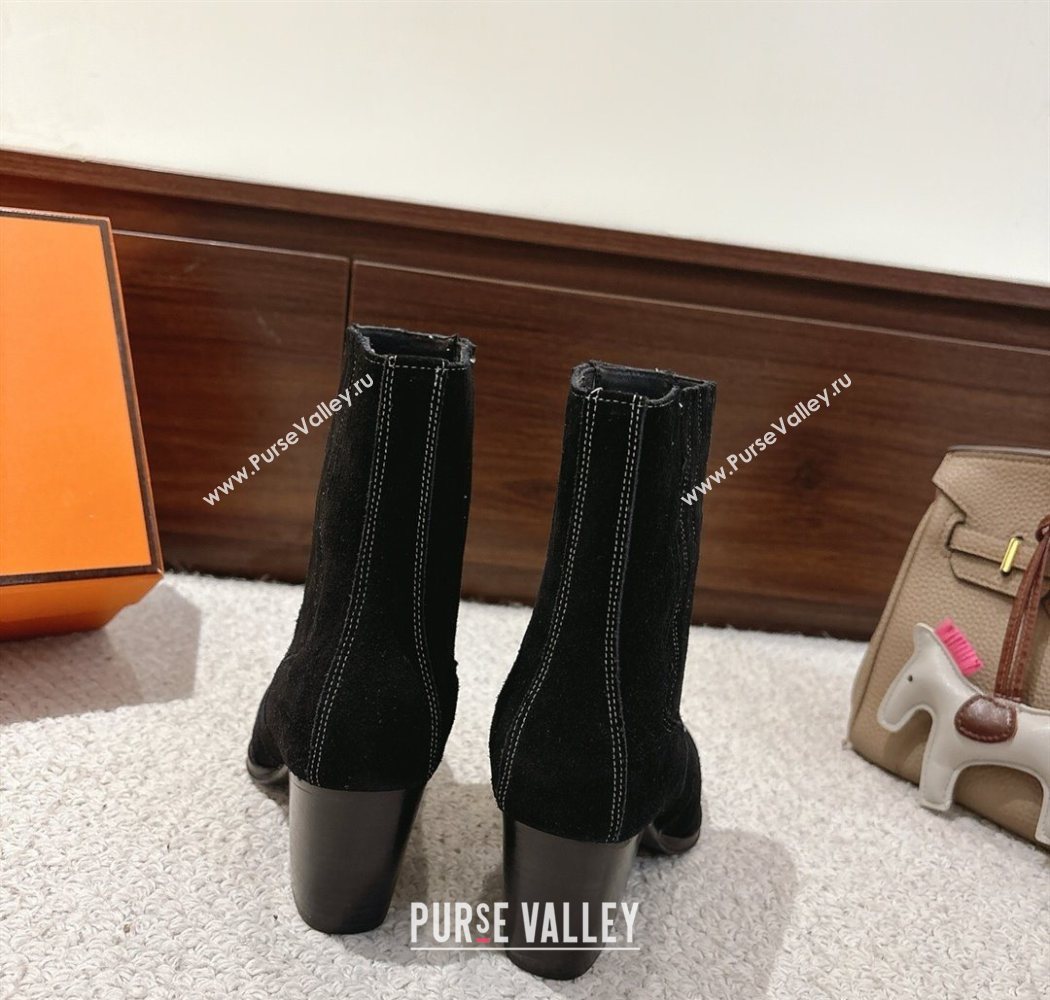 Hermes Vegas Heel Ankle Boots 6.5cm in Embroidered Suede Black 2025 H252196 (MD-251220035)