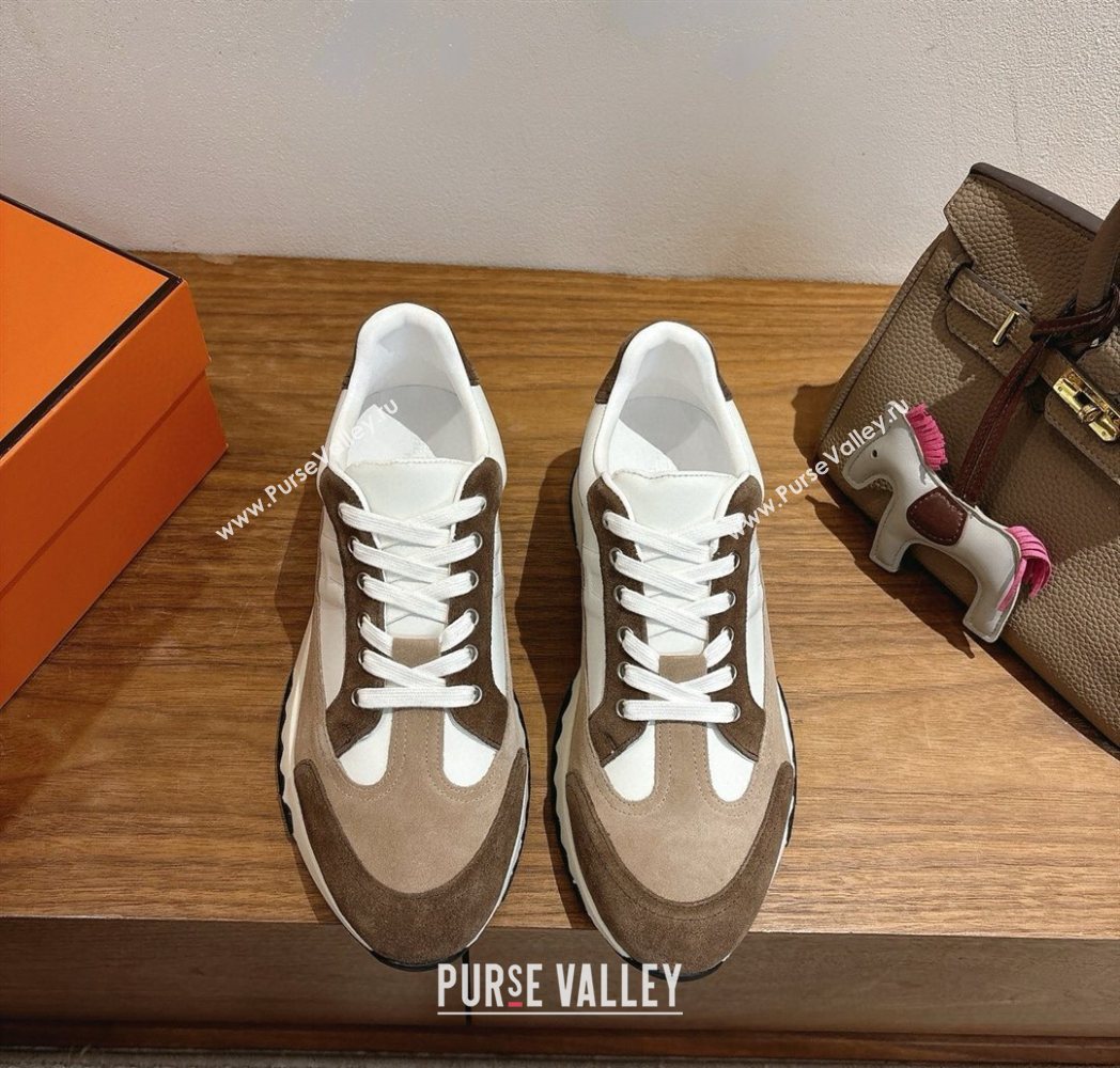 Hermes Trail Sneakers in Calfskin and Suede White/Beige/Brown 2025 1222 (MD-251222012)