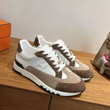 Hermes Trail Sneakers in Calfskin and Suede White/Beige/Brown 2025 1222 (MD-251222012)
