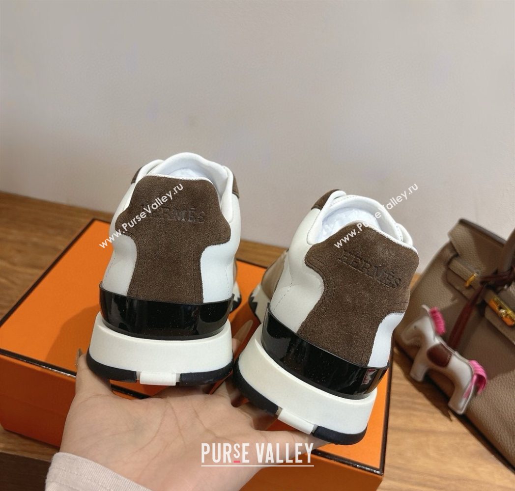 Hermes Trail Sneakers in Calfskin and Suede White/Beige/Brown 2025 1222 (MD-251222012)