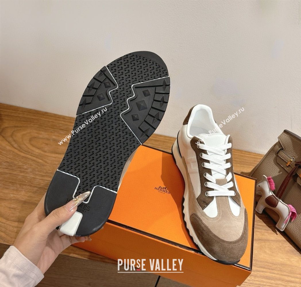 Hermes Trail Sneakers in Calfskin and Suede White/Beige/Brown 2025 1222 (MD-251222012)