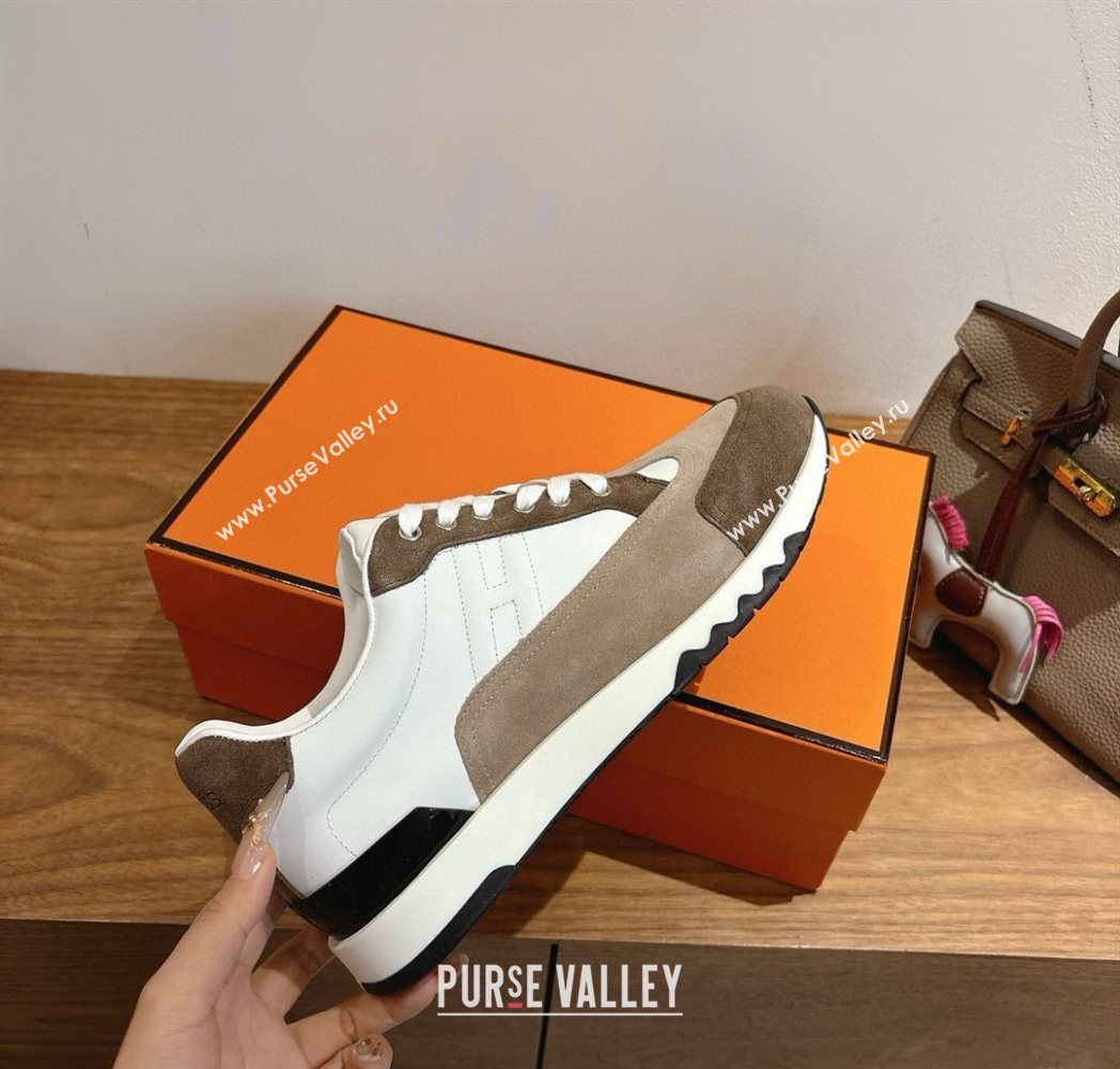 Hermes Trail Sneakers in Calfskin and Suede White/Beige/Brown 2025 1222 (MD-251222012)