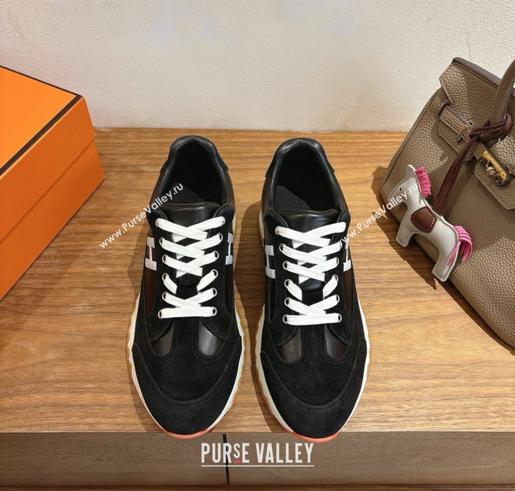 Hermes Trail Sneakers in Calfskin and Suede Black 2025 1222 (MD-251222013)