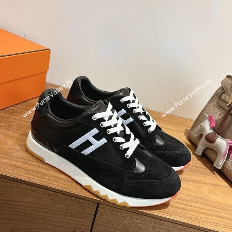 Hermes Trail Sneakers in Calfskin and Suede Black 2025 1222 (MD-251222013)