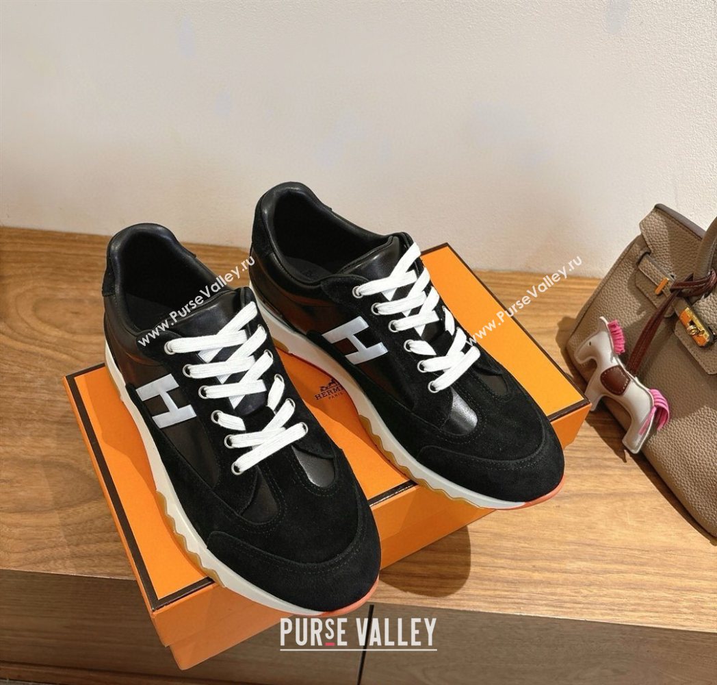 Hermes Trail Sneakers in Calfskin and Suede Black 2025 1222 (MD-251222013)