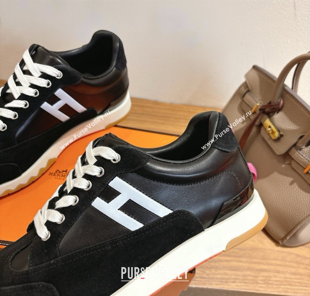 Hermes Trail Sneakers in Calfskin and Suede Black 2025 1222 (MD-251222013)