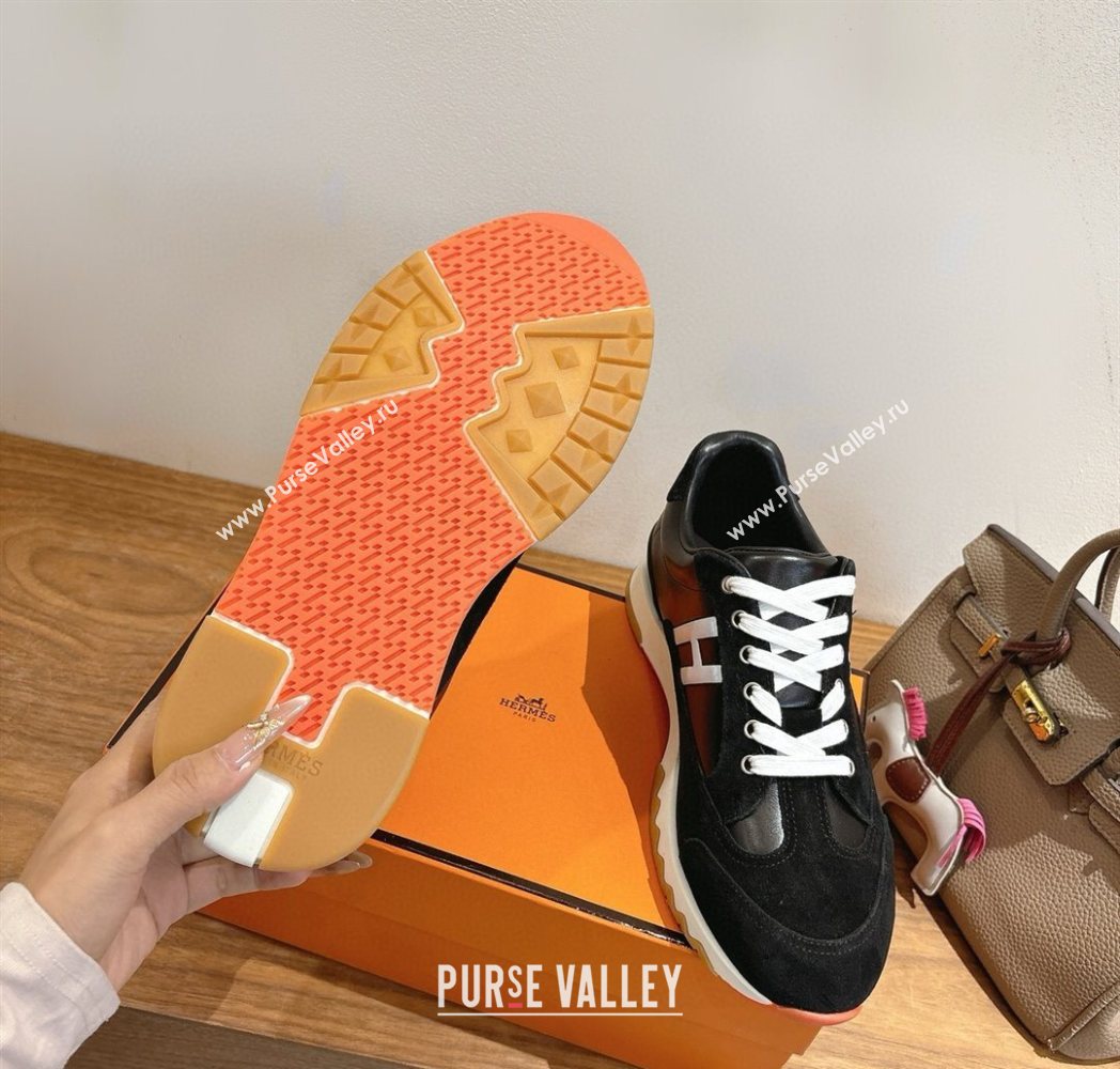 Hermes Trail Sneakers in Calfskin and Suede Black 2025 1222 (MD-251222013)