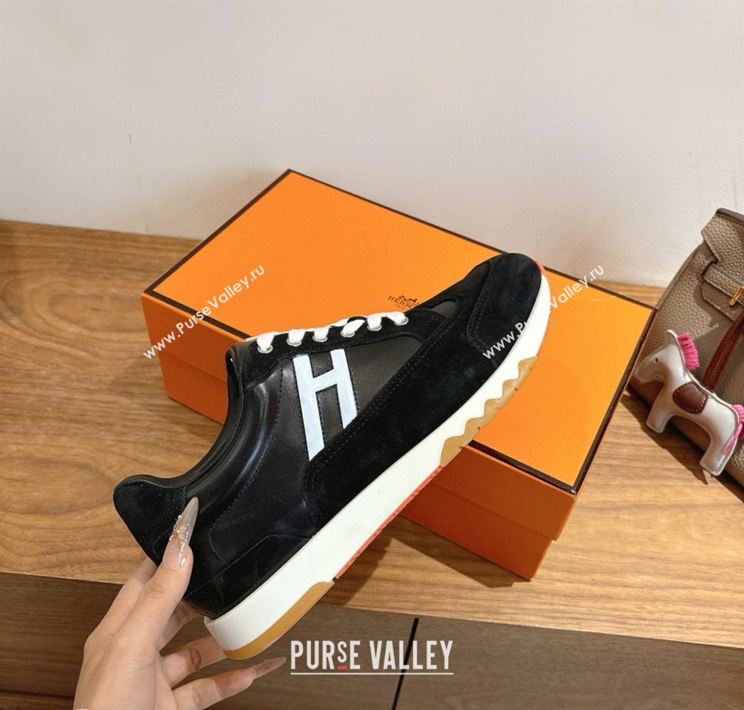 Hermes Trail Sneakers in Calfskin and Suede Black 2025 1222 (MD-251222013)