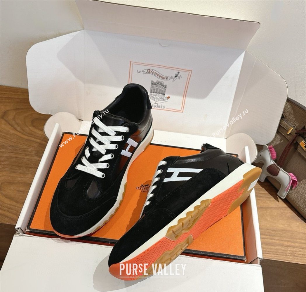 Hermes Trail Sneakers in Calfskin and Suede Black 2025 1222 (MD-251222013)